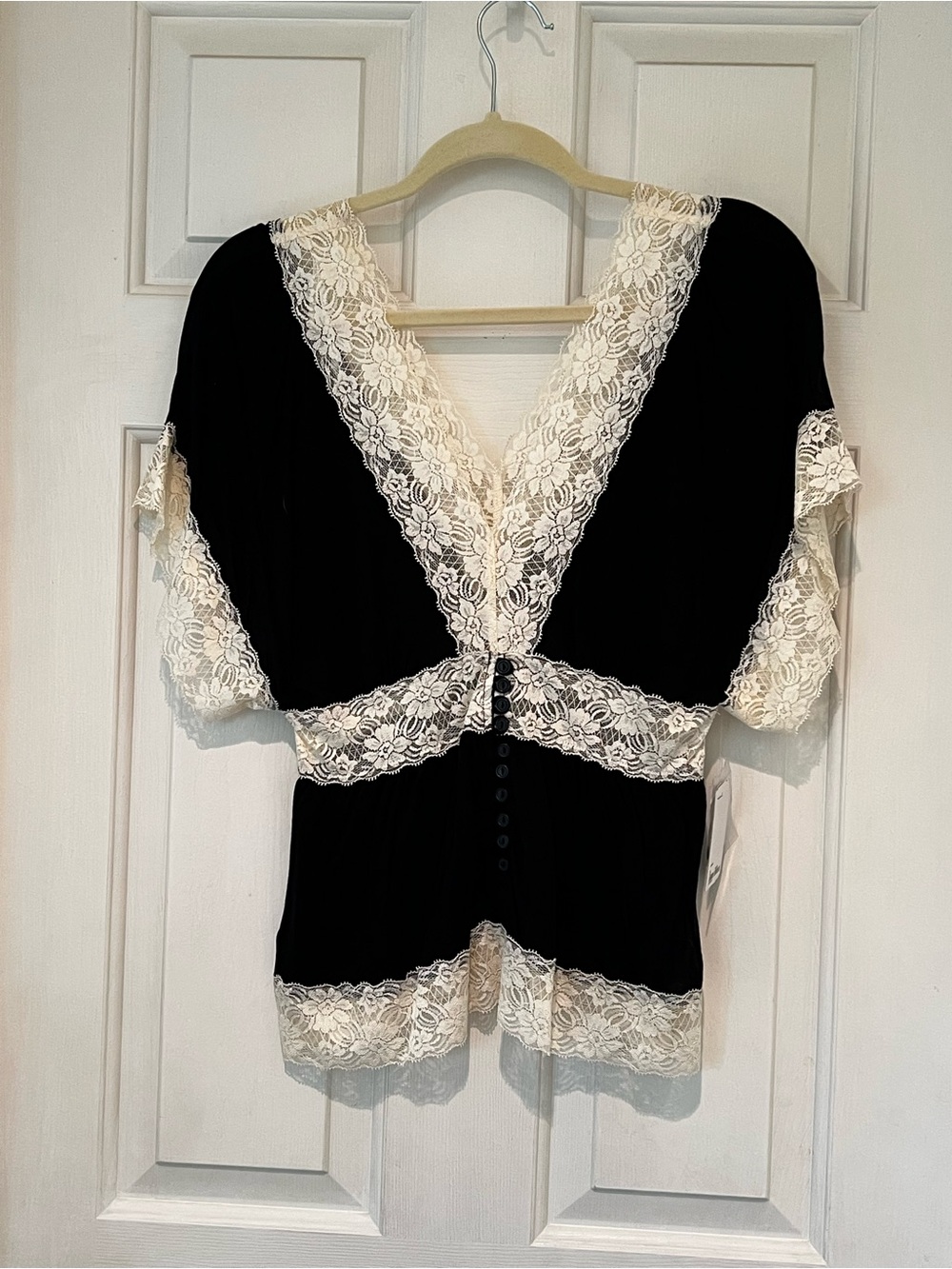 NWT Forever 21 Black Top with Cream Lace Accents